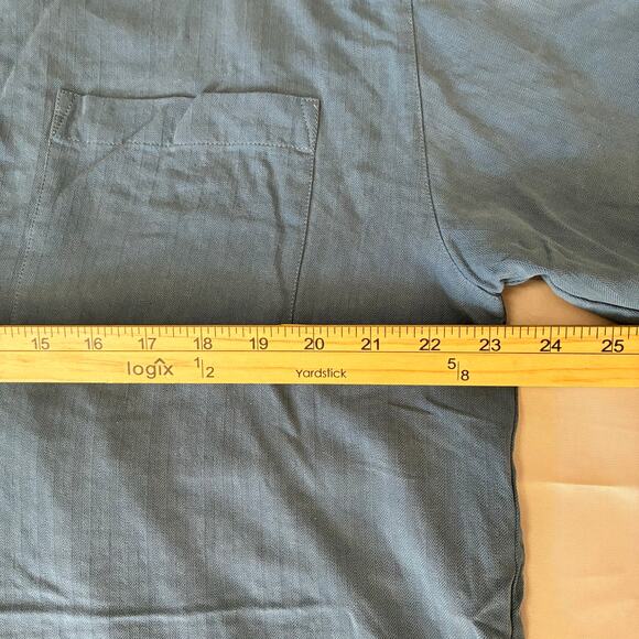 Seven Palm Brand Men’s Cobalt Blue 100% Silk Button Shirt US L Wood Button - Picture 7 of 10